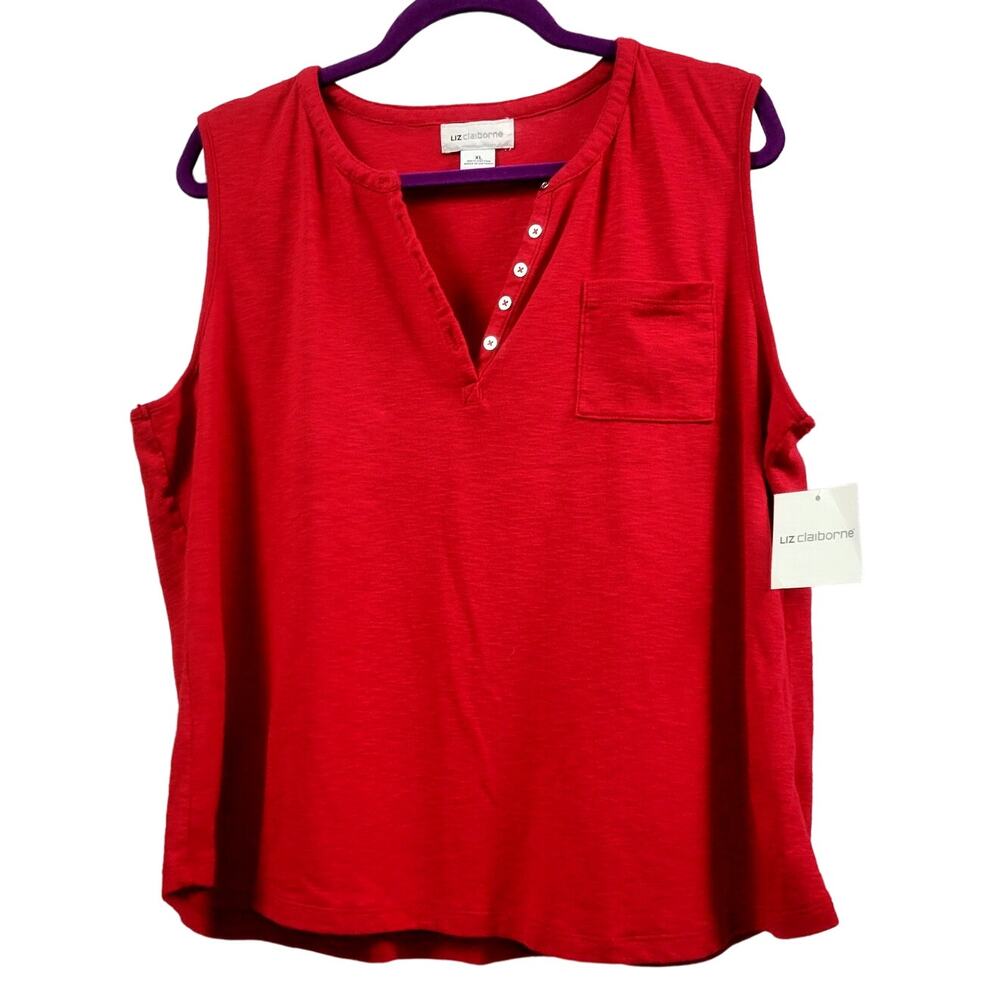 Liz‎ Claiborne Red V-neck top Size XL NWT
